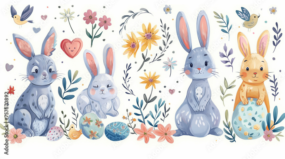 Cute Easter Bunny Clip Art, Cute Cartoon Bunnies: Adorable bunny clip