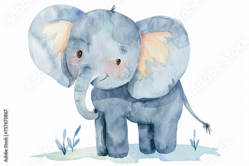 A Elephant cute hand draw watercolor white background. Cute animal vocabulary for kindergarten children concept.
