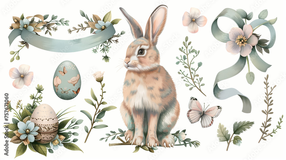 Easter Bunny Clip Art. easter element with retro vintage-styled design. Vintage easter bunny, Vector set of easter ornaments and decorative elements, rabbit bunnie and easter eggs Easter Bunny Clip Art. easter element with retro vintage-styled design. Vintage easter bunny, Vector set of easter ornaments and decorative elements, rabbit bunnie and easter eggs