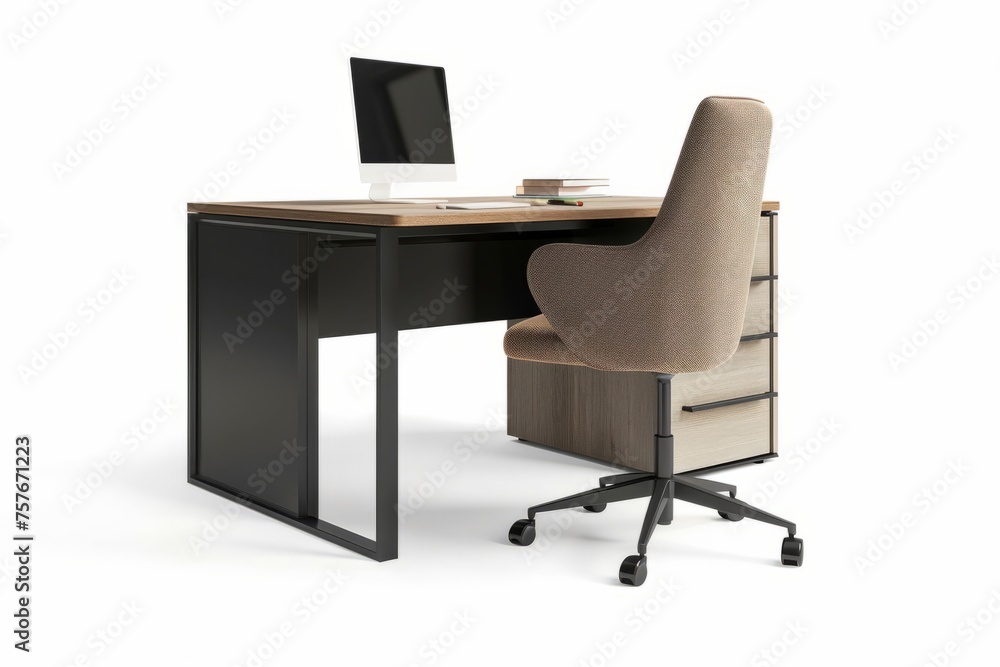 3D Render of a functional desk with a comfortable chair, perfect for a home office or study area, on isolated white background, Generative AI 3D Render of a functional desk with a comfortable chair, perfect for a home office or study area, on isolated white background, Generative AI