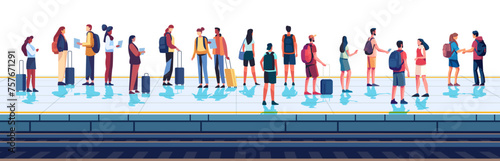 passengers with baggage standing on railway station people waiting on platform public transport transportation concept horizontal
