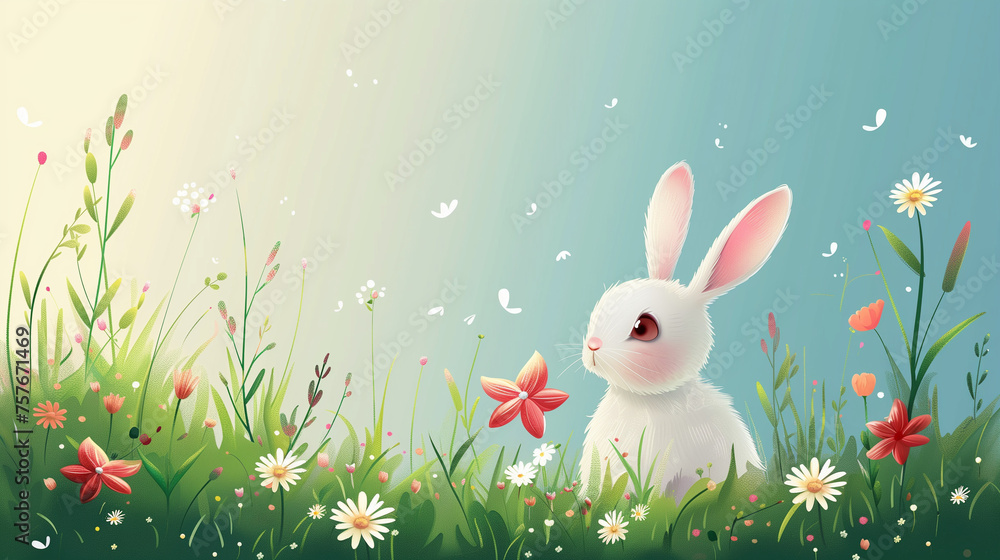 Happy Easter greeting card with a cute cartoon bunny, rabbit. holiday cartoon character., Vector. illustration Happy Easter greeting card with a cute cartoon bunny, rabbit. holiday cartoon character., Vector. illustration