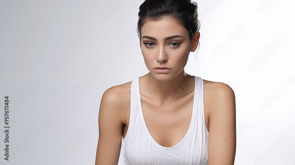 Contemplative Beauty: Woman in White with a Pensive Expression
Contemplative Beauty: Woman in White with a Pensive Expression