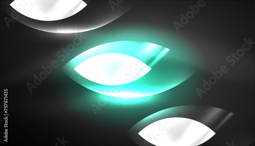 Fototapeta Naklejka Na Ścianę i Meble -  Abstract background techno neon glowing circle shapes and round elemetns with light flare effects. Hi-tech design for wallpaper, banner, background, landing page, wall art, invitation, prints, posters