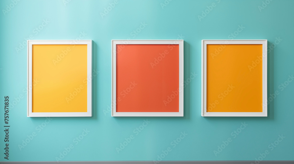 Contemporary Color Blocking Photo Frames Mockup on a Mint Wall
