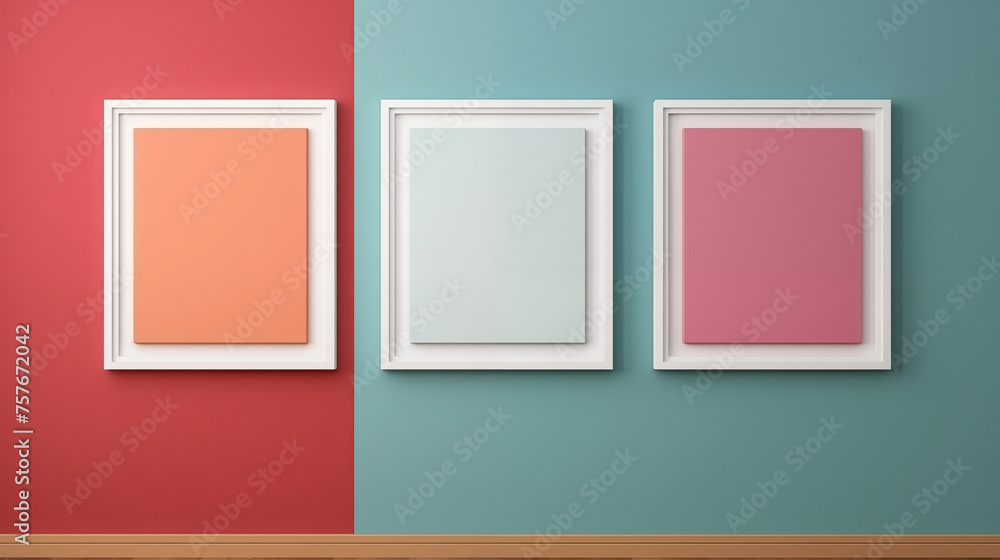 Geometric Harmony: Color-Blocked Frames Mockup on a Two-Toned Wall
