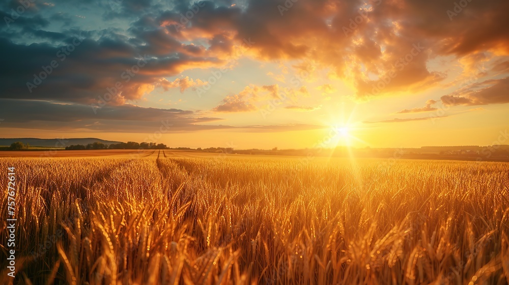 Rural landscape with wheat field on sunset. copy space for text. Rural landscape with wheat field on sunset. copy space for text.