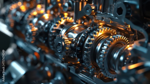 Background adorned with shiny metallic machinery and gears photo