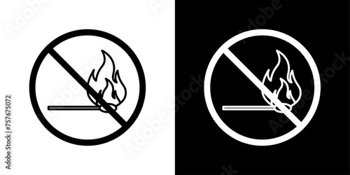 No Fire Sign Icon Designed in a Line Style on White background.