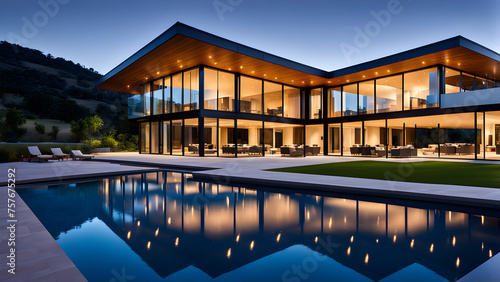 Modern design style luxury villa with outdoor swimming pool, high-end decoration and luxurious living 