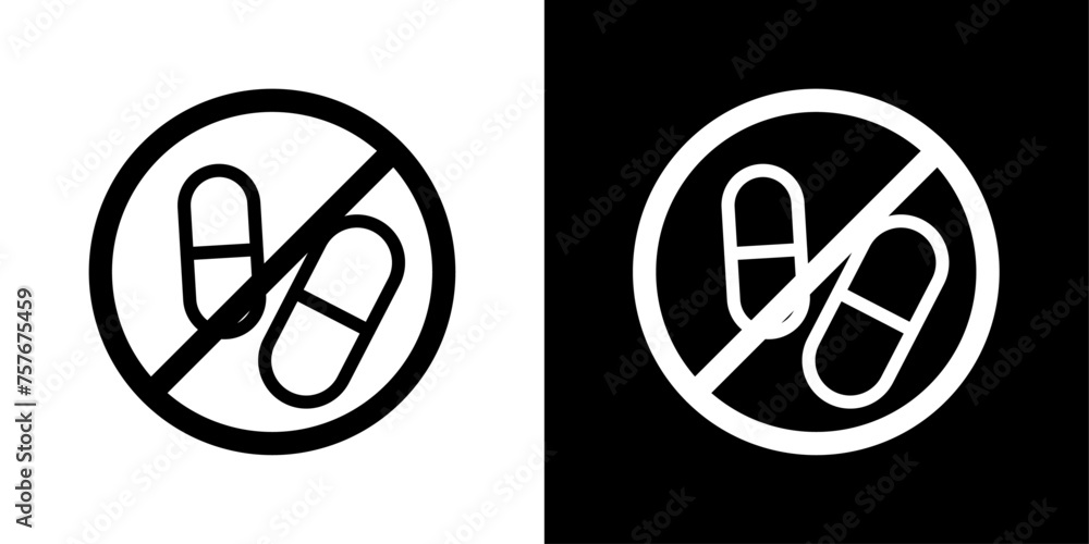 Stop Using Illegal Drugs Sign Icon Designed in a Line Style on White background. - obrazy, fototapety, plakaty 