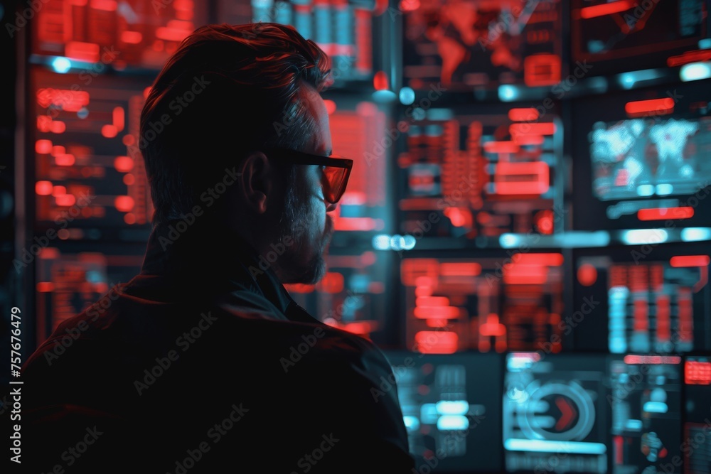 Digital Analyzing Data Center on Multiple Screens in a Modern Cybersecurity Lab Environment Digital Analyzing Data Center on Multiple Screens in a Modern Cybersecurity Lab Environment