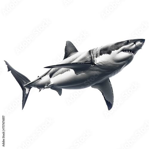 Isolated Great White Shark Swimming in Blue Ocean