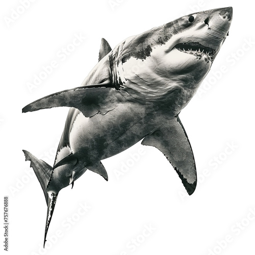 Isolated Great White Shark Swimming in Blue Ocean Waters