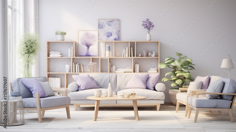 Modern elegant living room interior composition with trendy color palette Modern elegant living room interior composition with trendy color palette