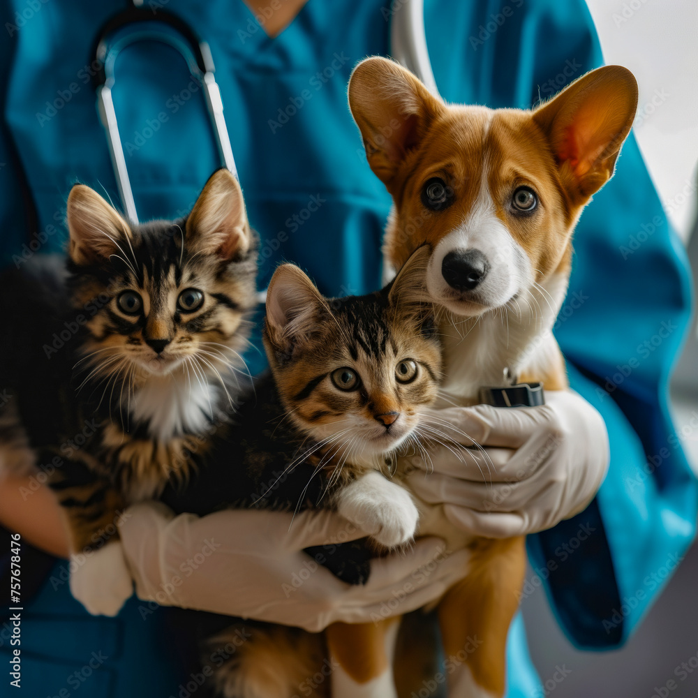 lifestyle photo Vet with dog and cat. Puppy and kitten at doctor.. lifestyle photo Vet with dog and cat. Puppy and kitten at doctor..