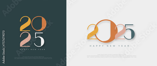 Happy new year 2025 with unique and elegant numbers. Design with colors. Premium vector illustration for banner, poster, calendar and greeting happy new year 2025. photo