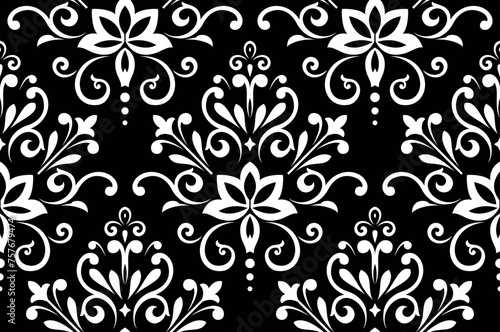 Wallpaper in the style of Baroque. Seamless vector background. White and black floral ornament. Graphic pattern for fabric, wallpaper, packaging. Ornate Damask flower ornament.