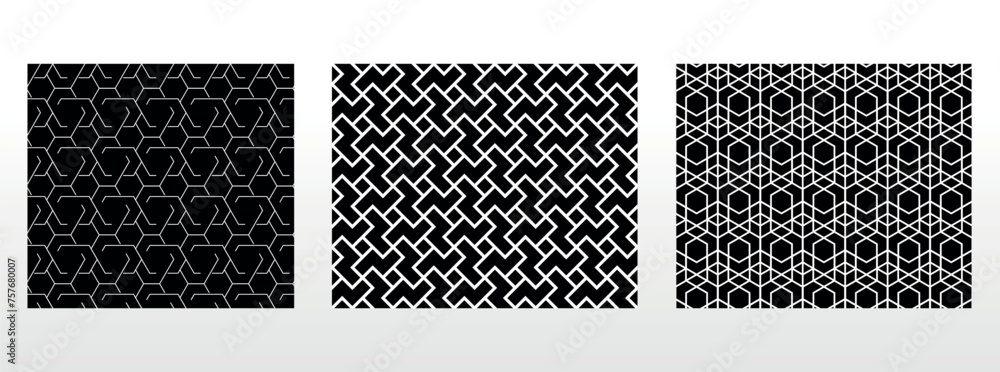 Geometric set of seamless black and white patterns. Simple vector graphics. Geometric set of seamless black and white patterns. Simple vector graphics.