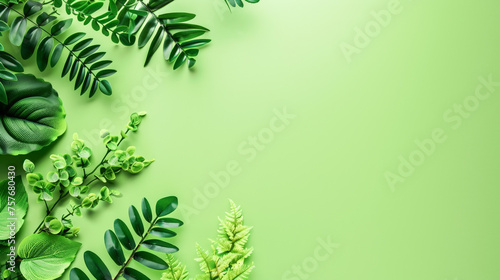 A green background with a bunch of leaves and branches