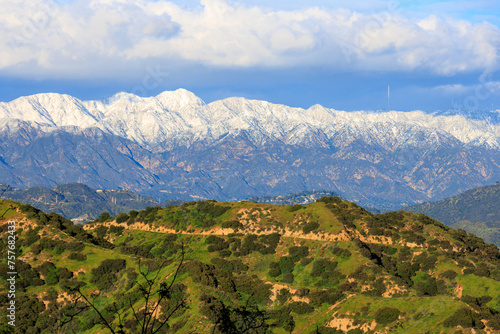 landscape with mountains in Los Angeles. Snow covered mountains (ID: 757682433)