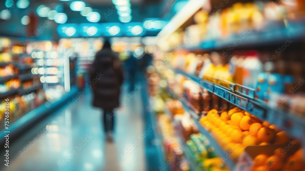 modern grocery market background with Blurred effect - obrazy, fototapety, plakaty 