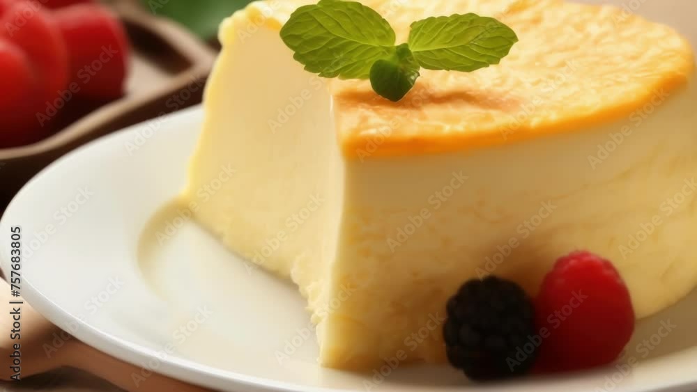 Delicately sliced, the Japanese cheesecake reveals its inner layers, reminiscent of a cloud on a sunny day. The sweetness of the cake is modest, allowing the creamy essence of the cheese Delicately sliced, the Japanese cheesecake reveals its inner layers, reminiscent of a cloud on a sunny day. The sweetness of the cake is modest, allowing the creamy essence of the cheese
