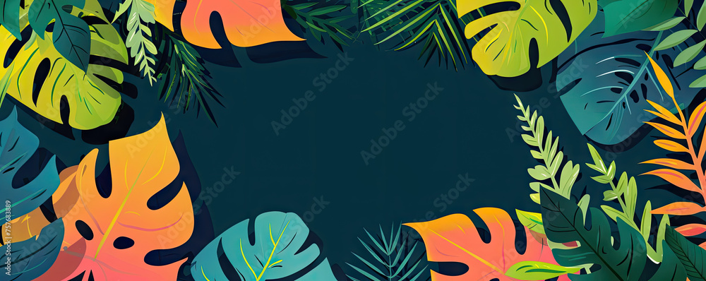 illustration depicts a summer sale banner with a background of tropical leaves. illustration depicts a summer sale banner with a background of tropical leaves.
