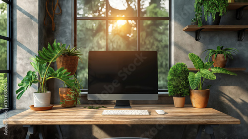 Cozy office interior background, wall mockup, 3d render. Stylish office interior. Decor concept. Real estate concept. Art concept. Design concept. Office concept