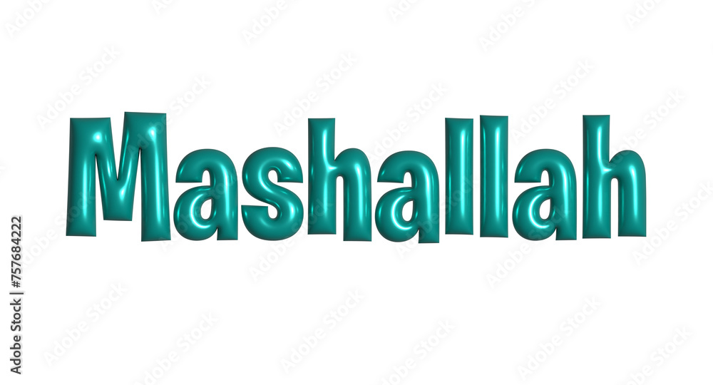 Mashallah 3d inflated lettering text. PNG isolated on a transparent background