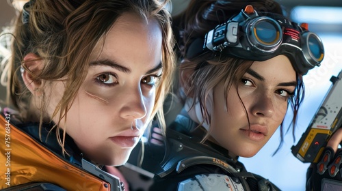 Wattson player model from Apex Legends crossed with Elizabeth Gillies American actress. photo