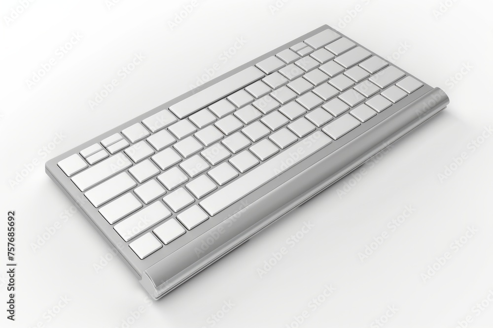 3D Render of a modern wireless keyboard with a slim profile and quiet keys, on isolated white background, Generative AI 3D Render of a modern wireless keyboard with a slim profile and quiet keys, on isolated white background, Generative AI