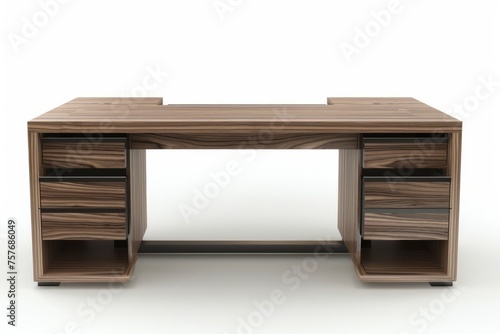3D Render of a sleek modern desk with drawers and a built-in organizer, on isolated white background, Generative AI