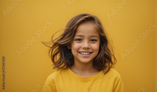 Happy Kids Girl on yellow Background