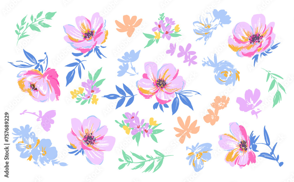 Colorful Anemone and Plant Vector Illustration Set