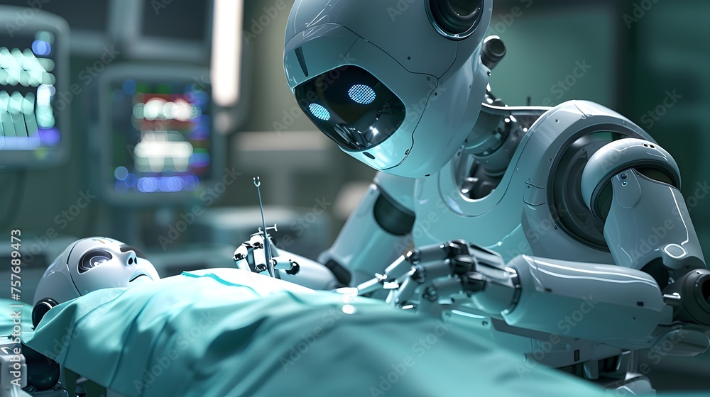 Artificial Intelligence Revolutionizes Healthcare Life-like Robot Performing Ophthalmological Surgery in a Futuristic Hospital Artificial Intelligence Revolutionizes Healthcare Life-like Robot Performing Ophthalmological Surgery in a Futuristic Hospital
