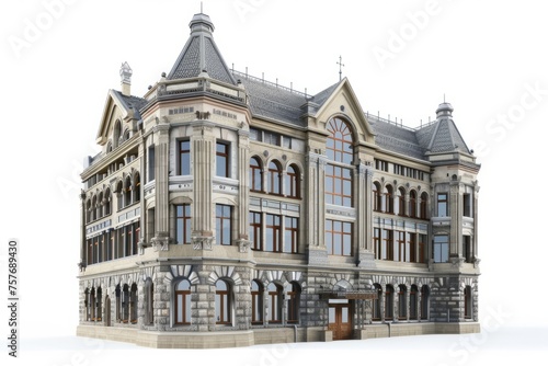 3D Render of a historic college building with ornate architecture and lecture halls, on isolated white background, Generative AI