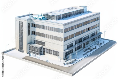 3D Render of a medical school building with anatomy labs and simulation centers  on isolated white background  Generative AI