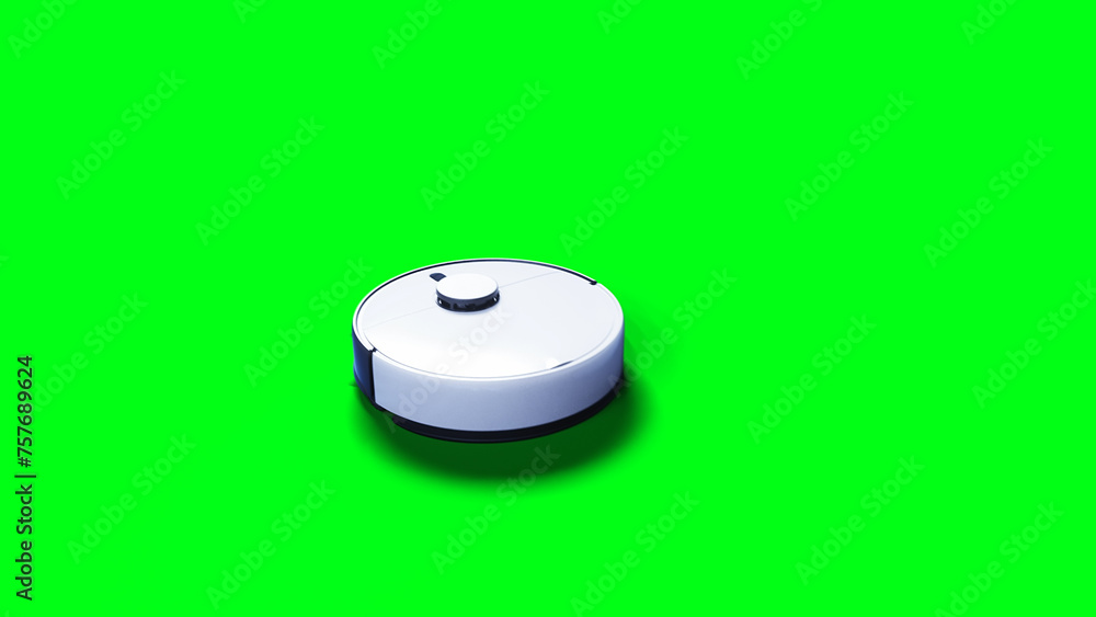 Vacuum Robot auto cleaning. Green screen isolate. 3d rendering. Vacuum Robot auto cleaning. Green screen isolate. 3d rendering.