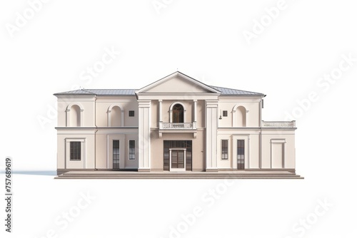 3D Render of a music conservatory building with rehearsal rooms and performance halls, on isolated white background, Generative AI