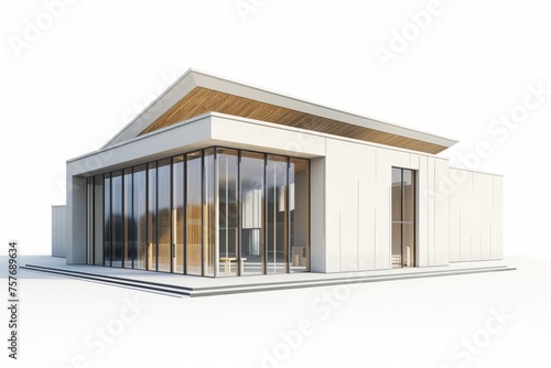 3D Render of a music conservatory building with rehearsal rooms and performance halls, on isolated white background, Generative AI photo