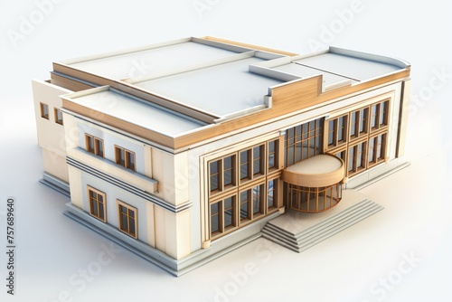 3D Render of a music conservatory building with rehearsal rooms and performance halls, on isolated white background, Generative AI photo