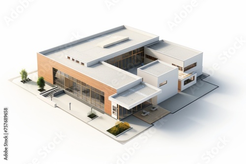 3D Render of a specialized art school building with spacious studios and exhibition spaces, on isolated white background, Generative AI