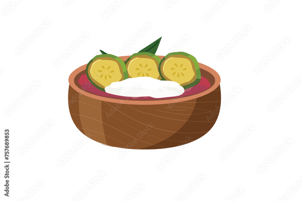 Green Banana Ice Is A Typical Indonesian Dish Served In A Wooden Bowl | Appetizer During Ramadan Green Banana Ice Is A Typical Indonesian Dish Served In A Wooden Bowl | Appetizer During Ramadan