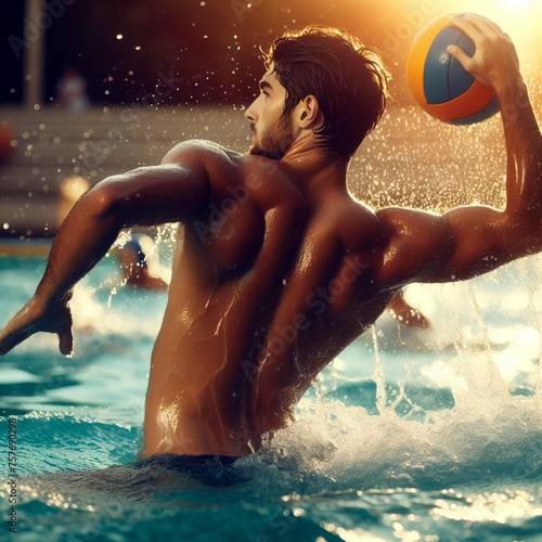 player in professional water polo game match	 photo