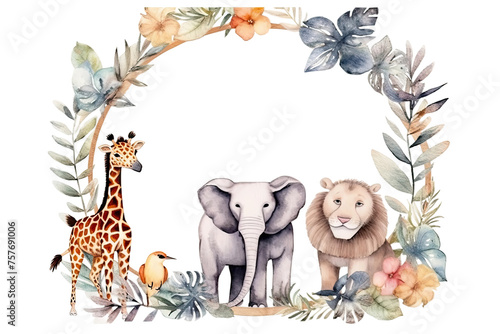 Watercolor Animal Frame Safari Illustration template