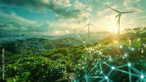 The digital future of wind turbines in the field of green renewable energy.
