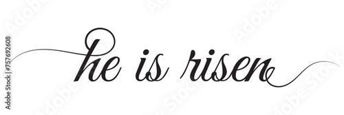 He is risen one continuous line simple minimalist lettering vector illustration isolated on white background. Editable stroke. EPS 10