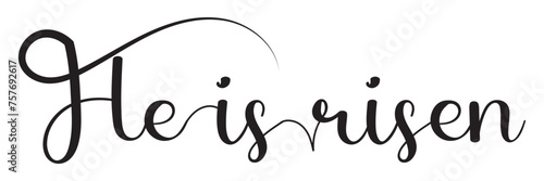 He is risen one continuous line simple minimalist lettering vector illustration isolated on white background. Editable stroke. EPS 10