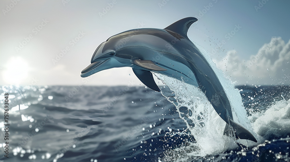 Fototapeta premium Dolphins Jumping Out of Water Aspect 16:9 Ultra Realistic 